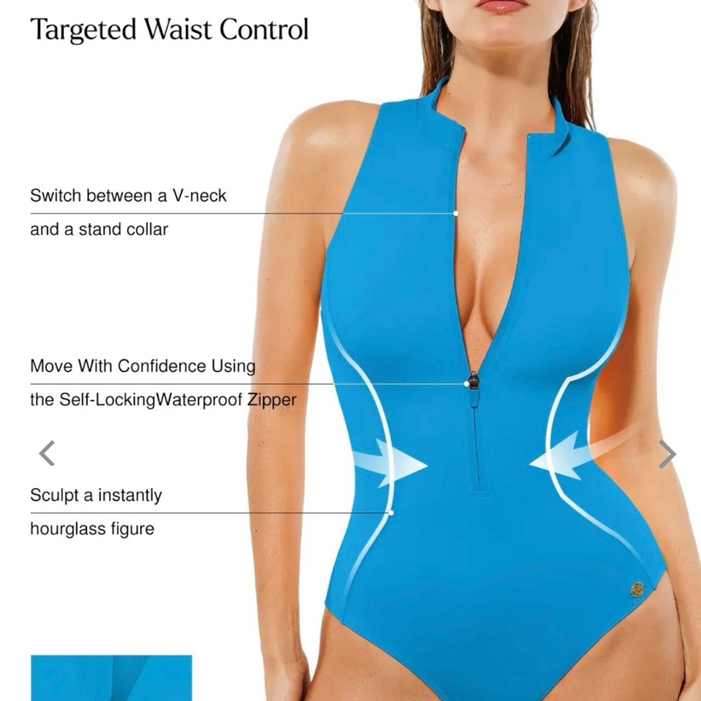 NWT Popilush Zip-Front One-Piece Tummy control  Swimsuit - Picture 3 of 8